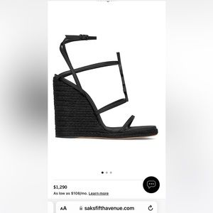 SAINT LAURENT Cassandra Wedge Espadrilles In Leather With GOLD Monogram EUR 42